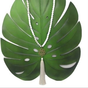 Vintage 108 Howlite Beaded Mala Om Necklace Balances Third Eye Chakra